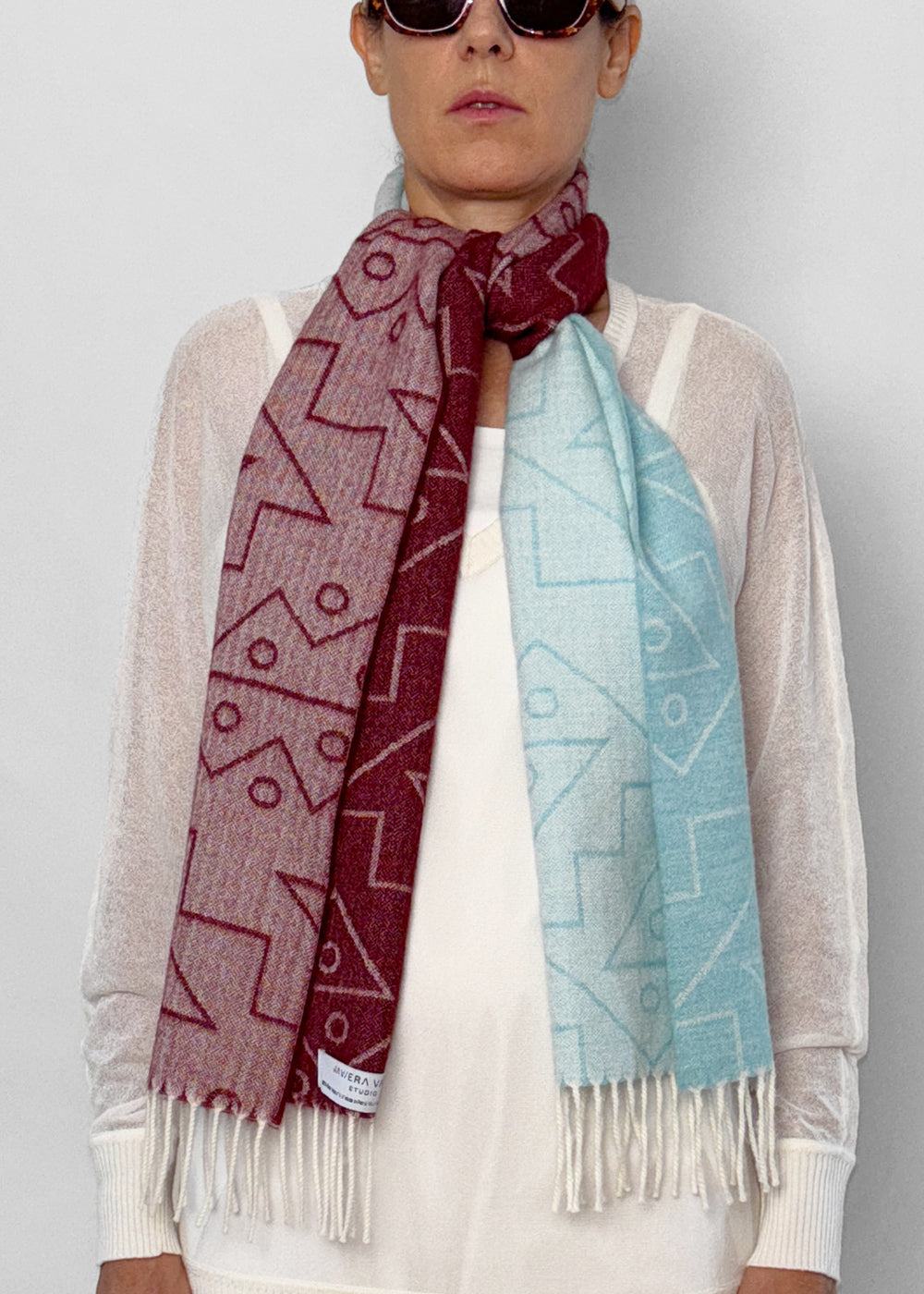 SCARF - Baby Alpaca burgundy / light blue (Copy)