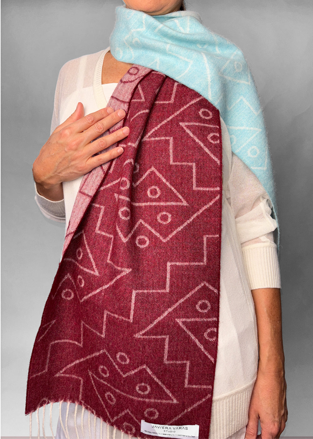 SCARF - Baby Alpaca burgundy / light blue (Copy)