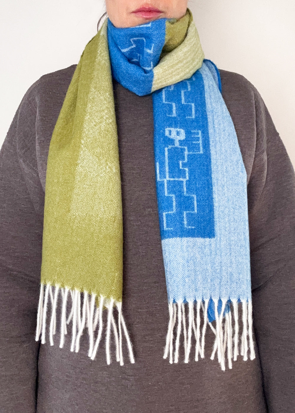 SAMPLE SCARF - Baby Alpaca Royal Blue / Moss Green